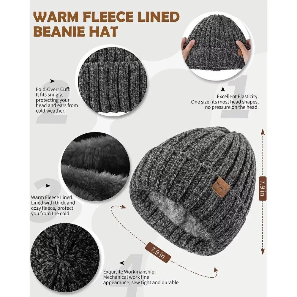 Women Winter Hat Scarf Gloves Headband Set Fleece Lined Knit Accessory